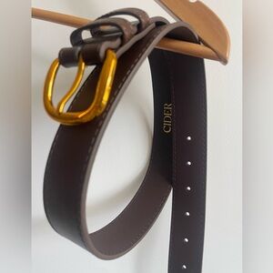 Cider Dark Brown Leather Belt with Gold-Tone Buckle